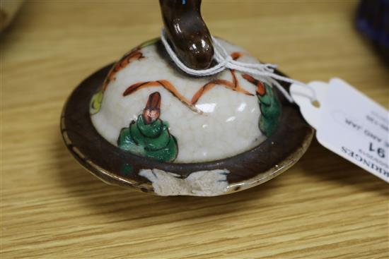 A Chinese crackle glaze famille rose vase and cover with similar jar 19th century